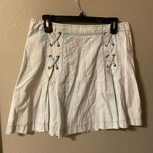 Lace up jean skirt